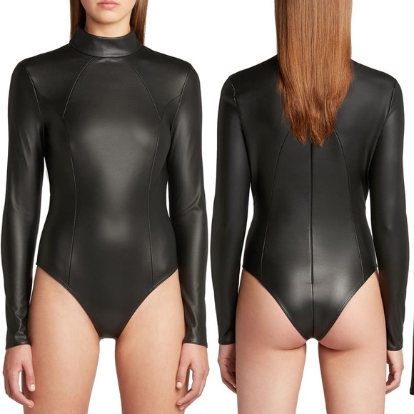 WOLFORD X AMINA MUADDI FAUX LEATHER BODYSUIT, SZ IT/36 US/0-2 - Picture 1 of 15